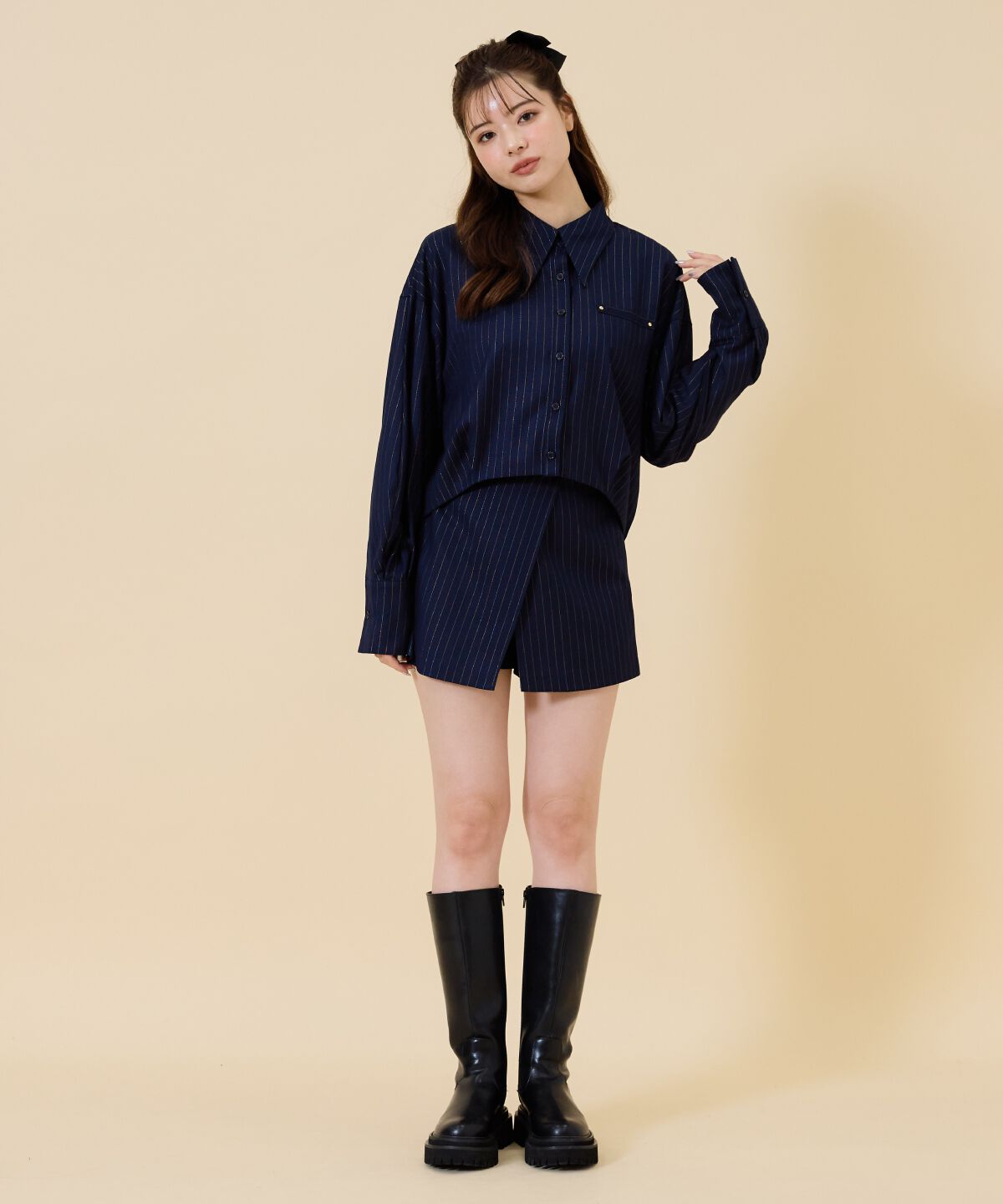 REDYAZEL「ゴールドラメストライプラップショートパンツ」|キュロット|