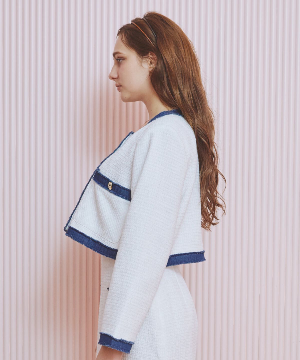 REDYAZEL「ファンシーツイードジャケット」|ノーカラージャケット|