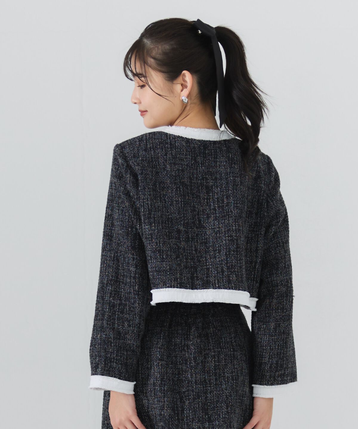 REDYAZEL「ファンシーツイードジャケット」|ノーカラージャケット|
