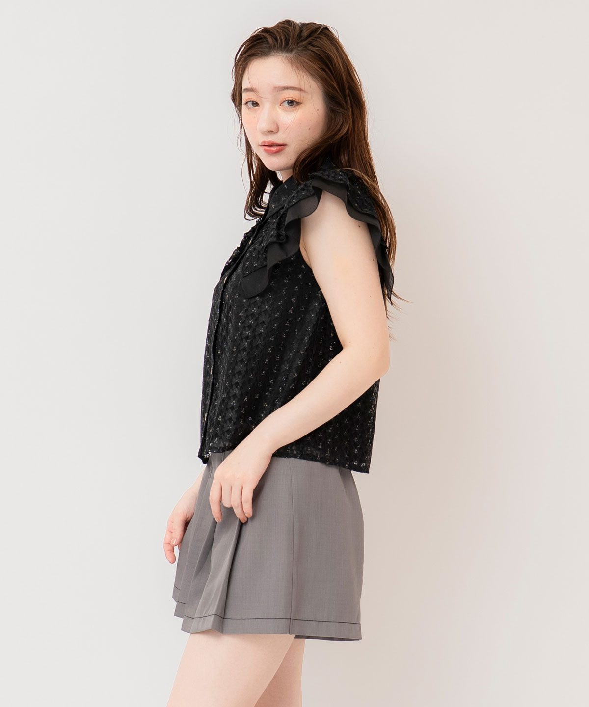 REDYAZEL「ラメレースフリルスリーブブラウス」|シャツ・ブラウス|