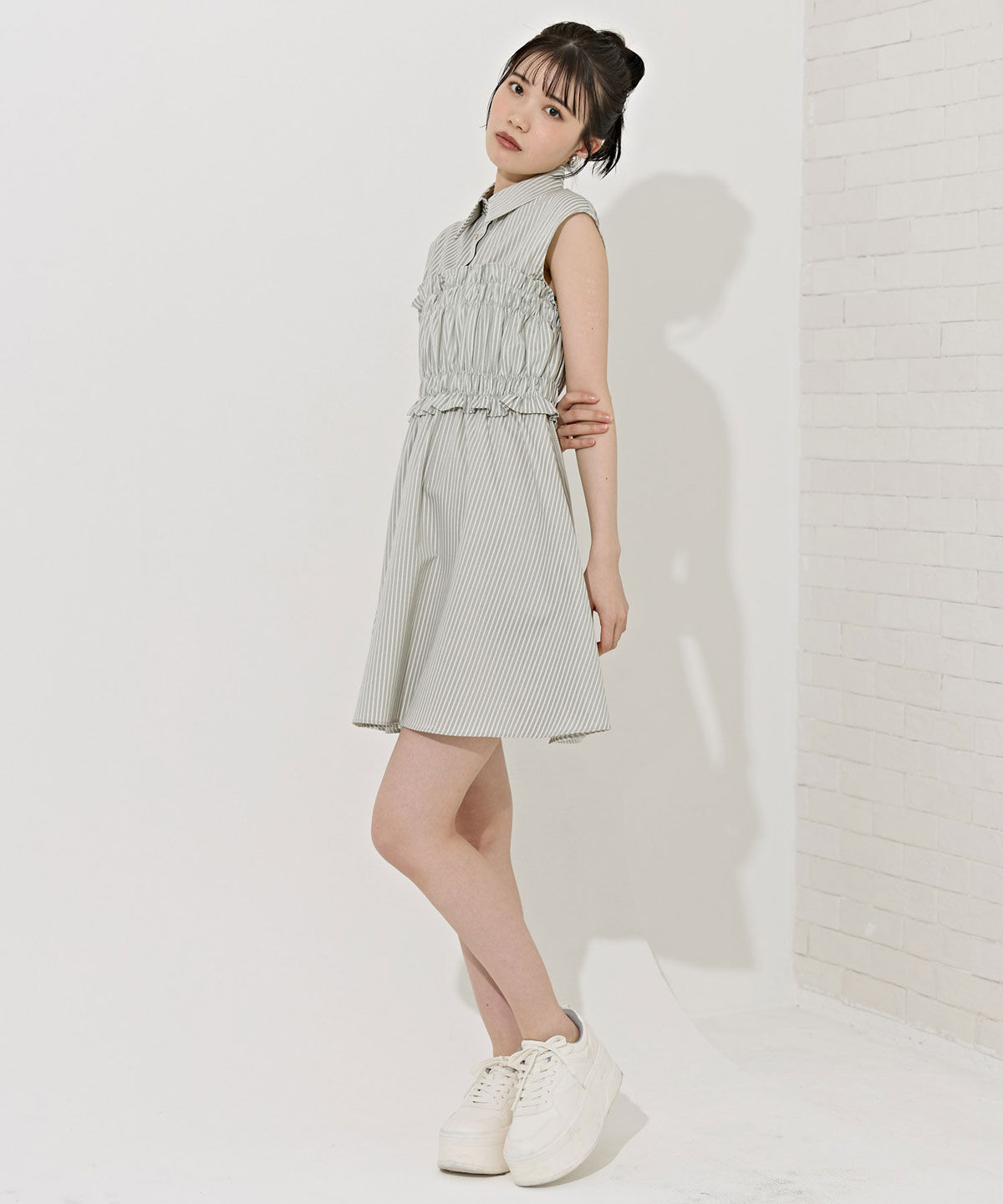 REDYAZEL「ヘムフリルレイヤードストライプシャツワンピース」|ワンピース|