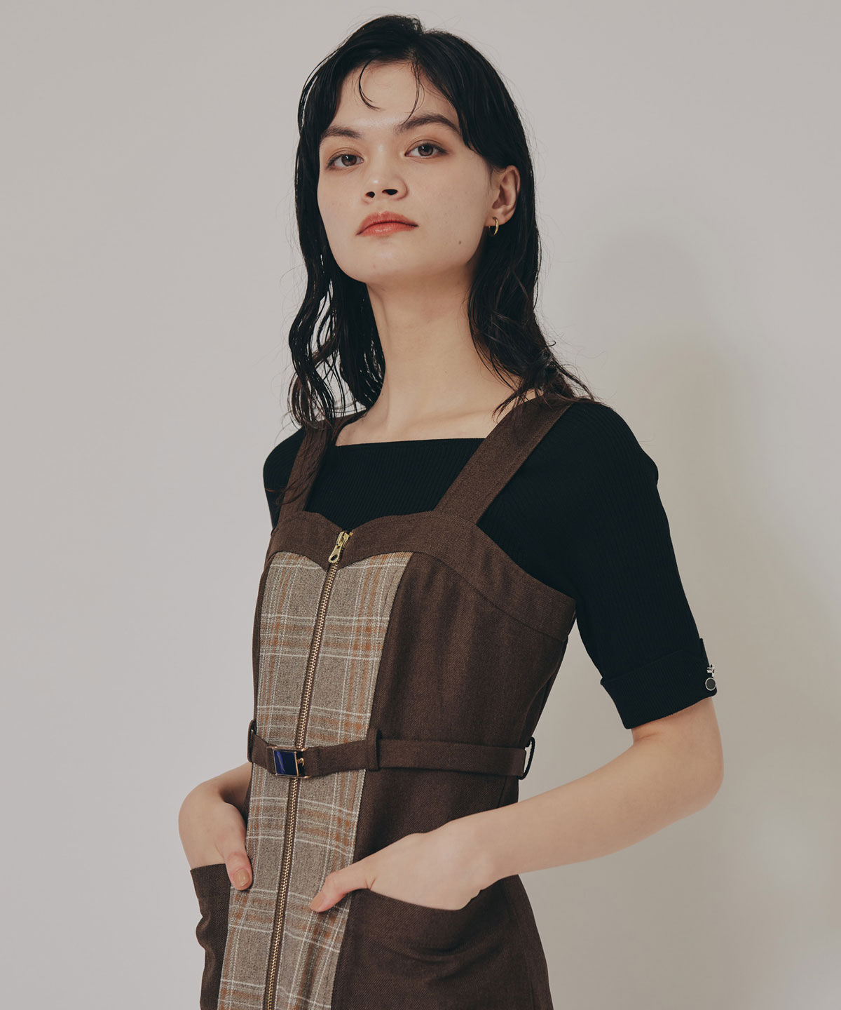 REDYAZEL「フロントジップバイカラーチェックワンピース」|ワンピース|