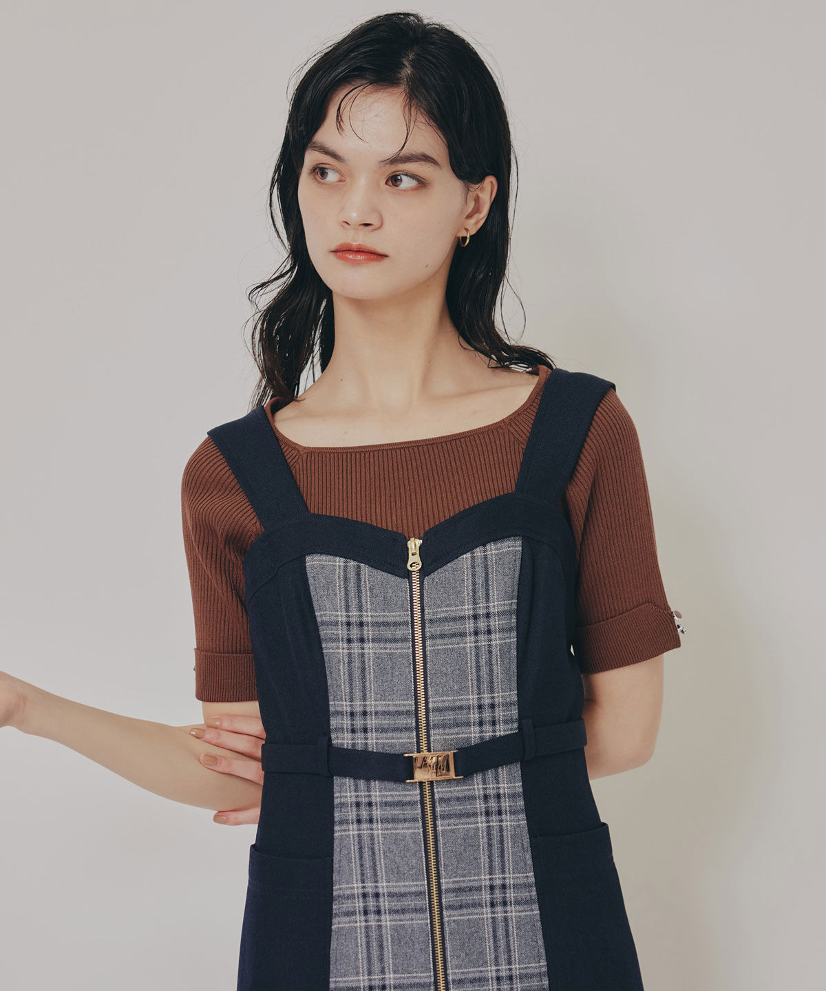 REDYAZEL「フロントジップバイカラーチェックワンピース」|ワンピース|