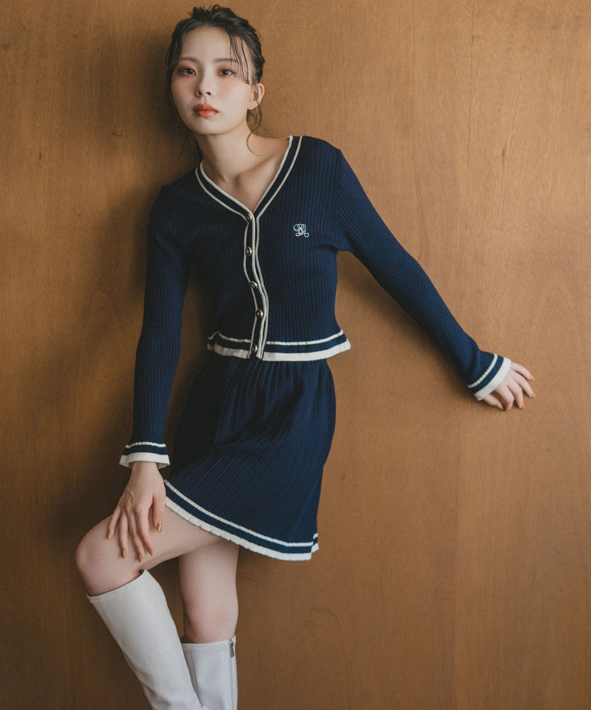 REDYAZEL「ラインスキームニットカーディガン&times;スカートセットアップ」|ワンピース|