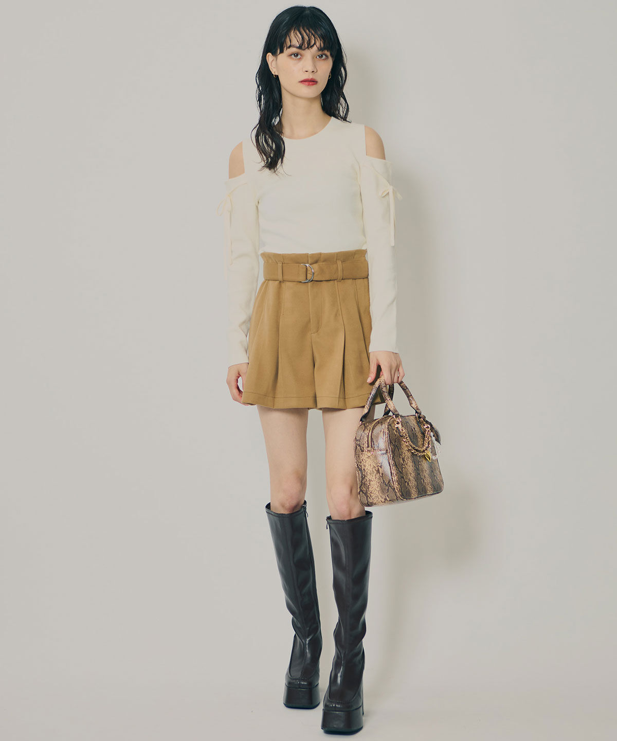 REDYAZEL「リボンオフショルダーニットトップス」|ニット・セーター|