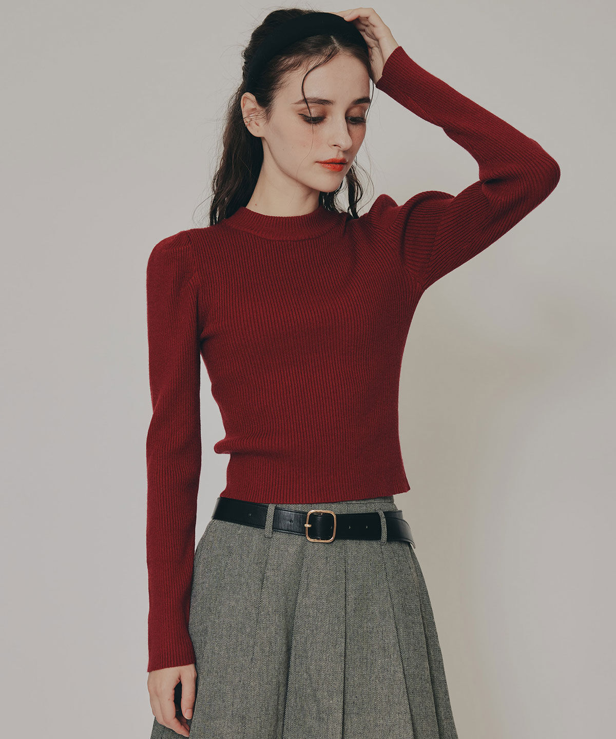 REDYAZEL「パワショルボトルネックニットトップス」|ニット・セーター|レッド