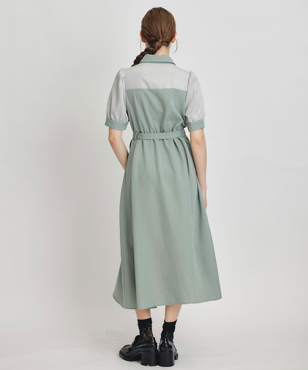 REDYAZEL「コントラストカラーシャツフレアロングワンピース」|ワンピース|