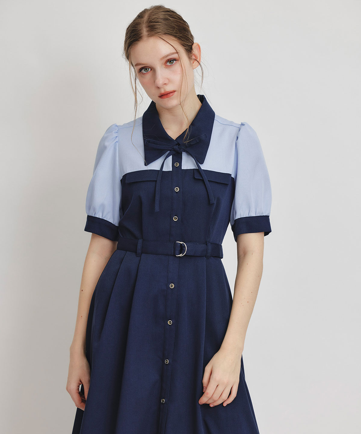 REDYAZEL「コントラストカラーシャツフレアロングワンピース」|ワンピース|