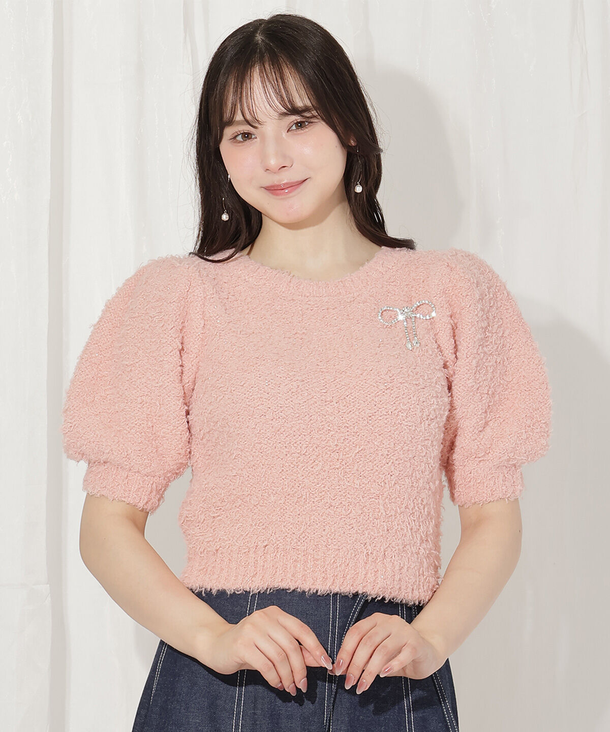 WILLSELECTION「リボンブローチ付きテディヤーンニット」|ニット・セーター|