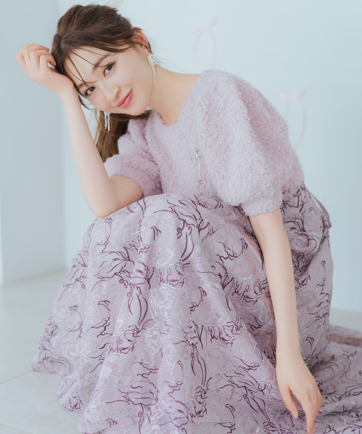 WILLSELECTION「リボンブローチ付きテディヤーンニット」|ニット・セーター|