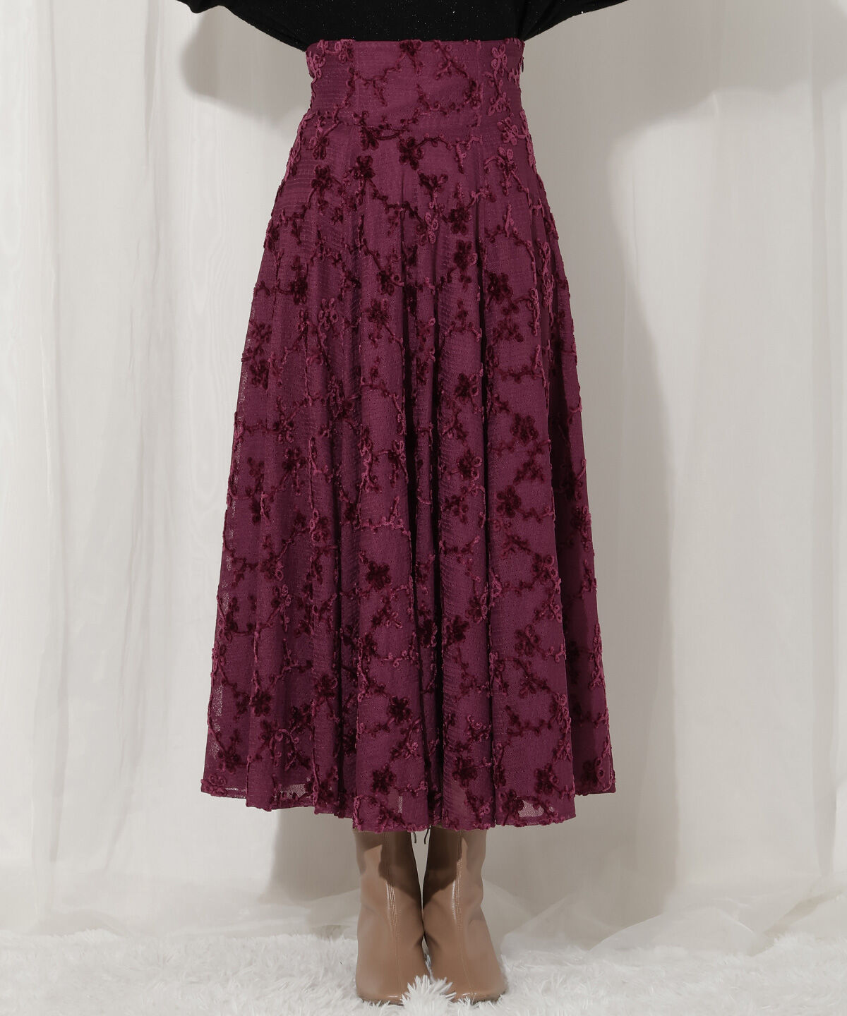 WILLSELECTION「起毛フラワーレーススカート」|フレア|