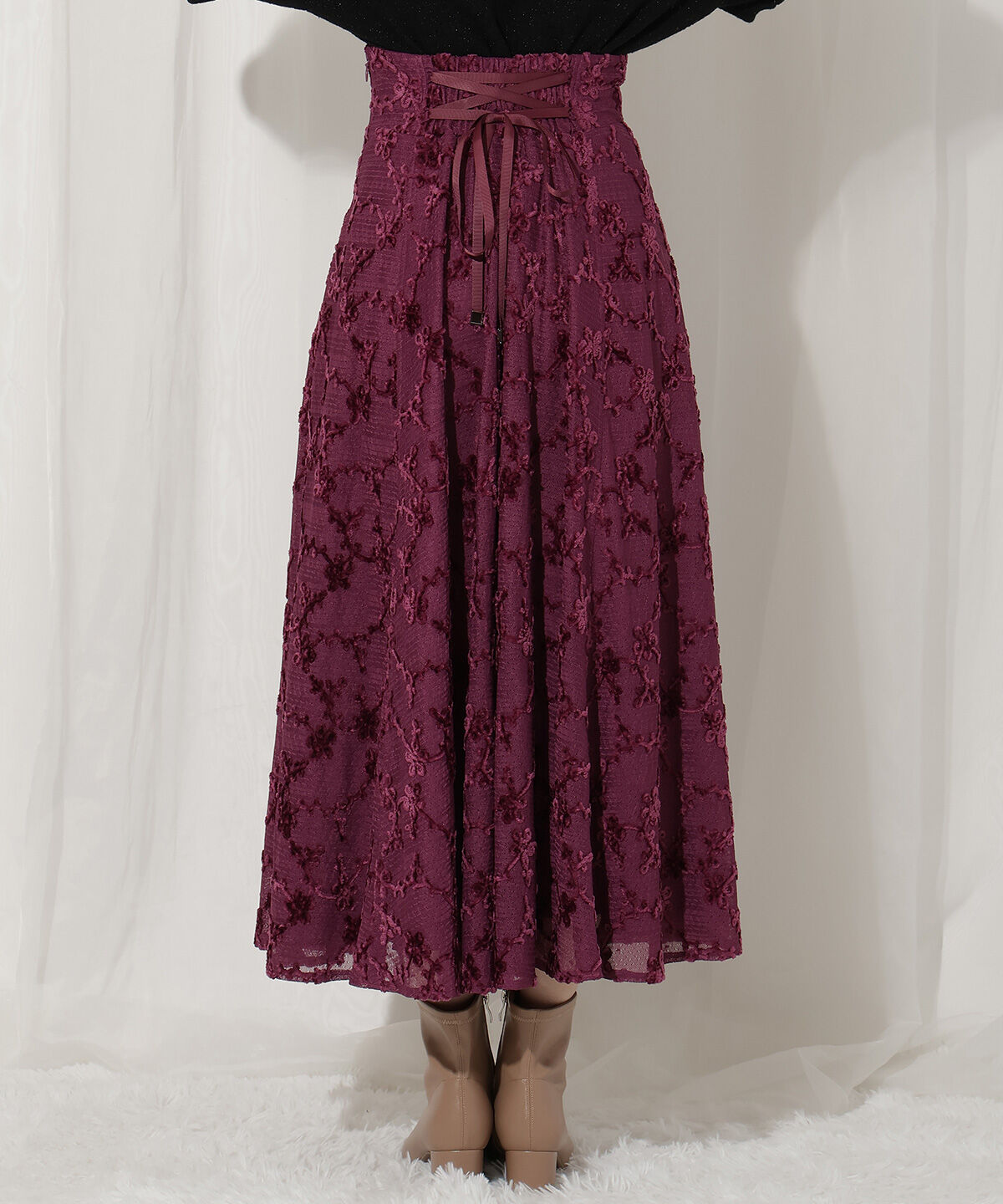 WILLSELECTION「起毛フラワーレーススカート」|フレア|