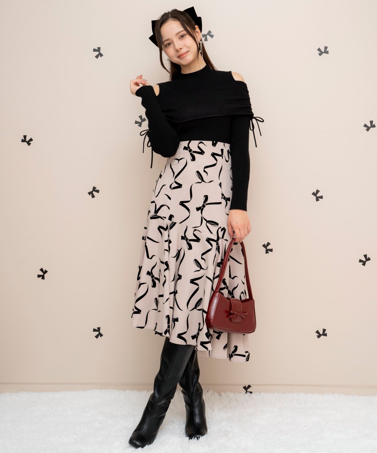 WILLSELECTION「ギャザーリボンオフショルニット」|ニット・セーター|