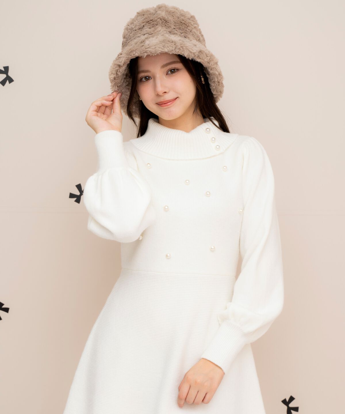 WILLSELECTION「パール付きタートルネックニットワンピース」|ワンピース|