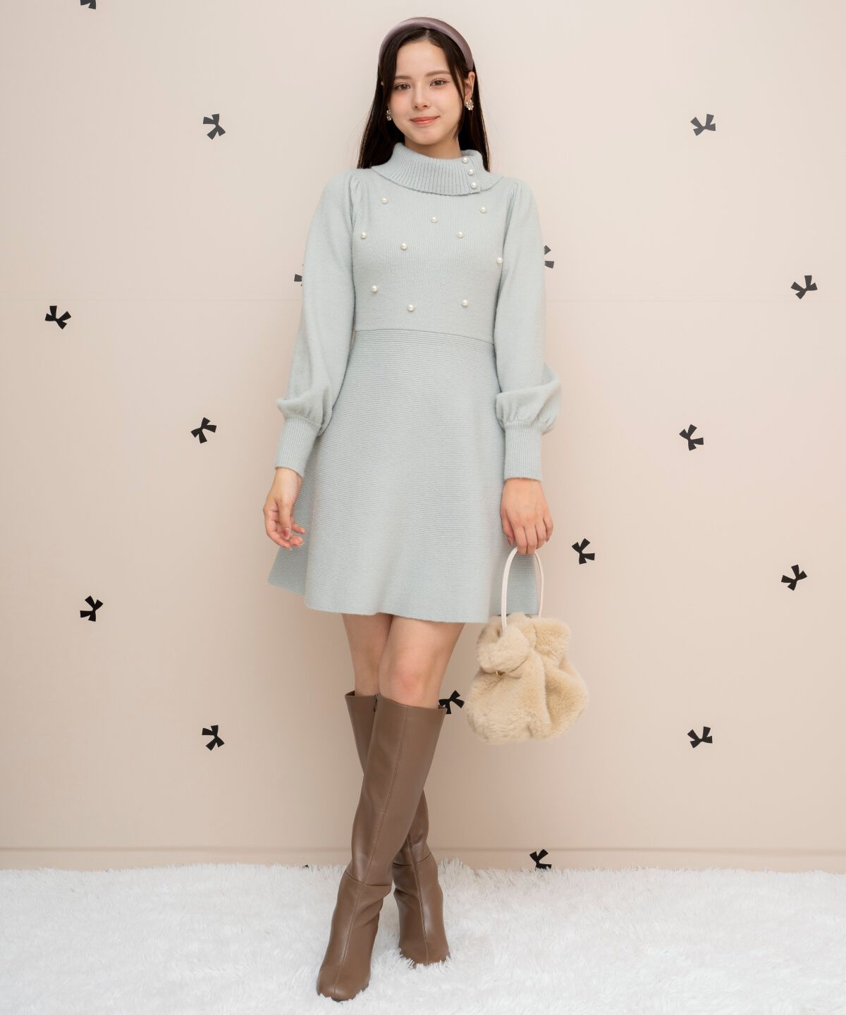 WILLSELECTION「パール付きタートルネックニットワンピース」|ワンピース|