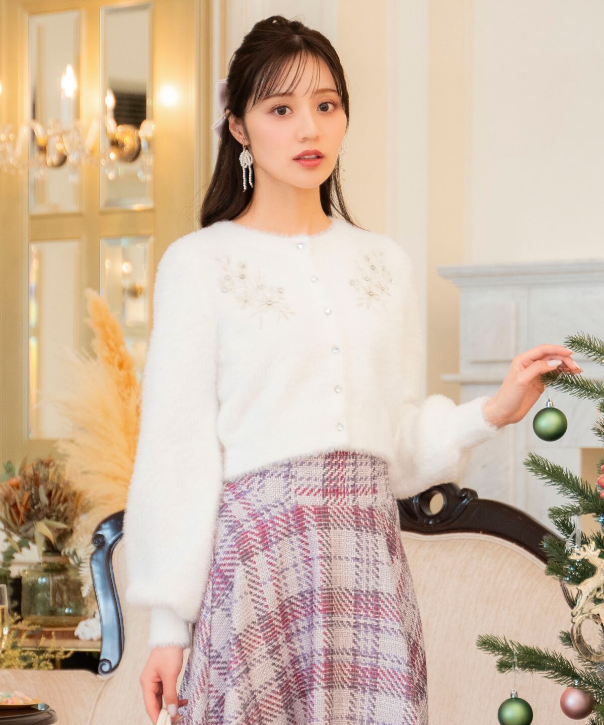 WILLSELECTION「ビジュー付きラメ刺繍カーディガン」|カーディガン|