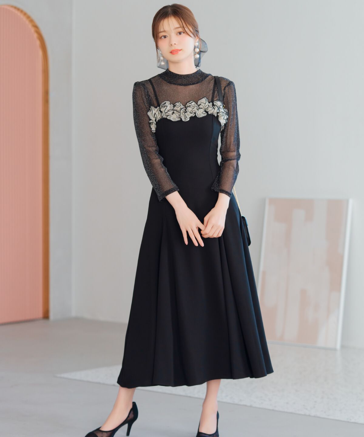 WILLSELECTION「フラワーキャミワンピース&times;シアーラメトップス」|ドレス|