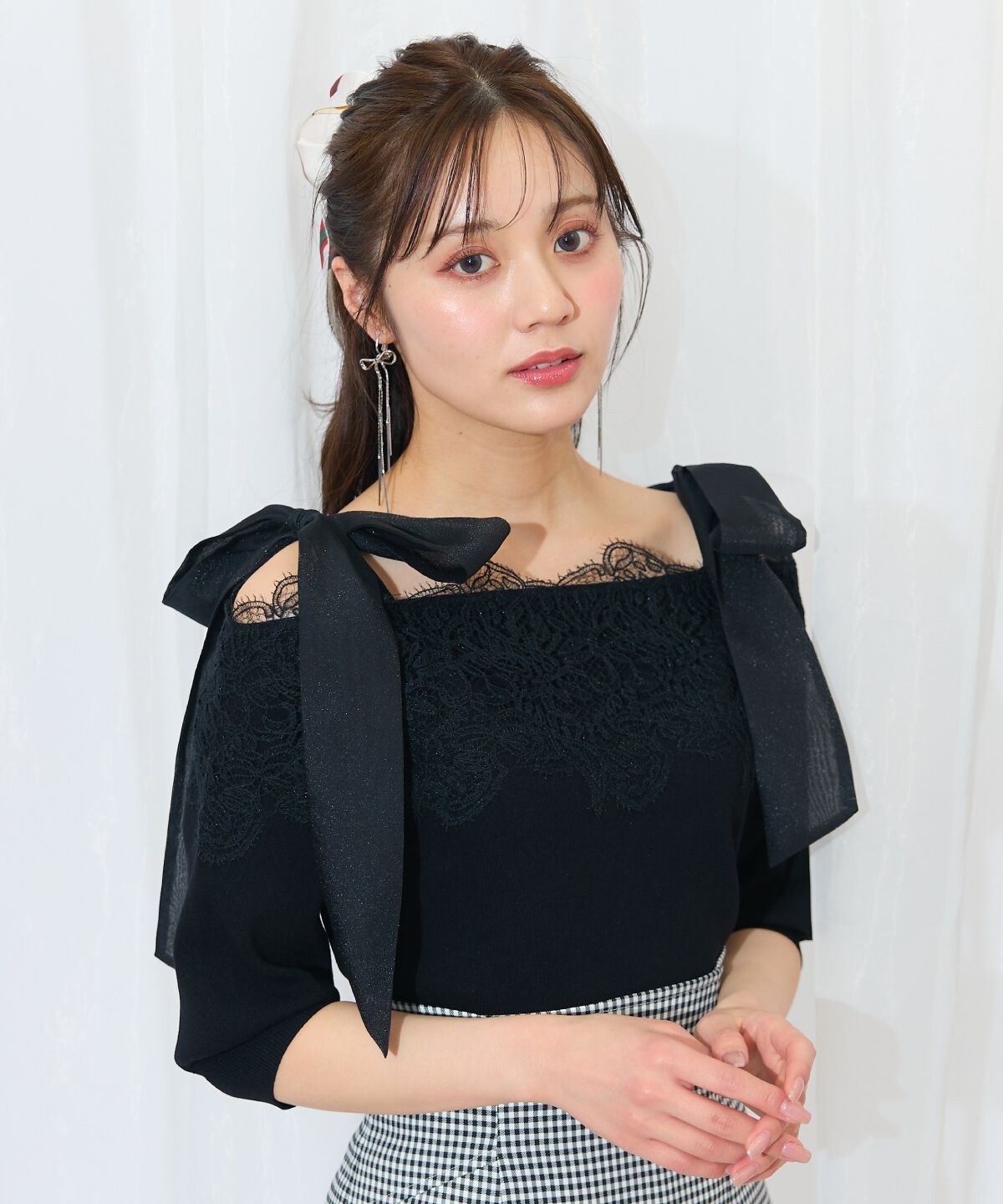 WILLSELECTION「レーストリミング肩リボンニット」|ニット・セーター|