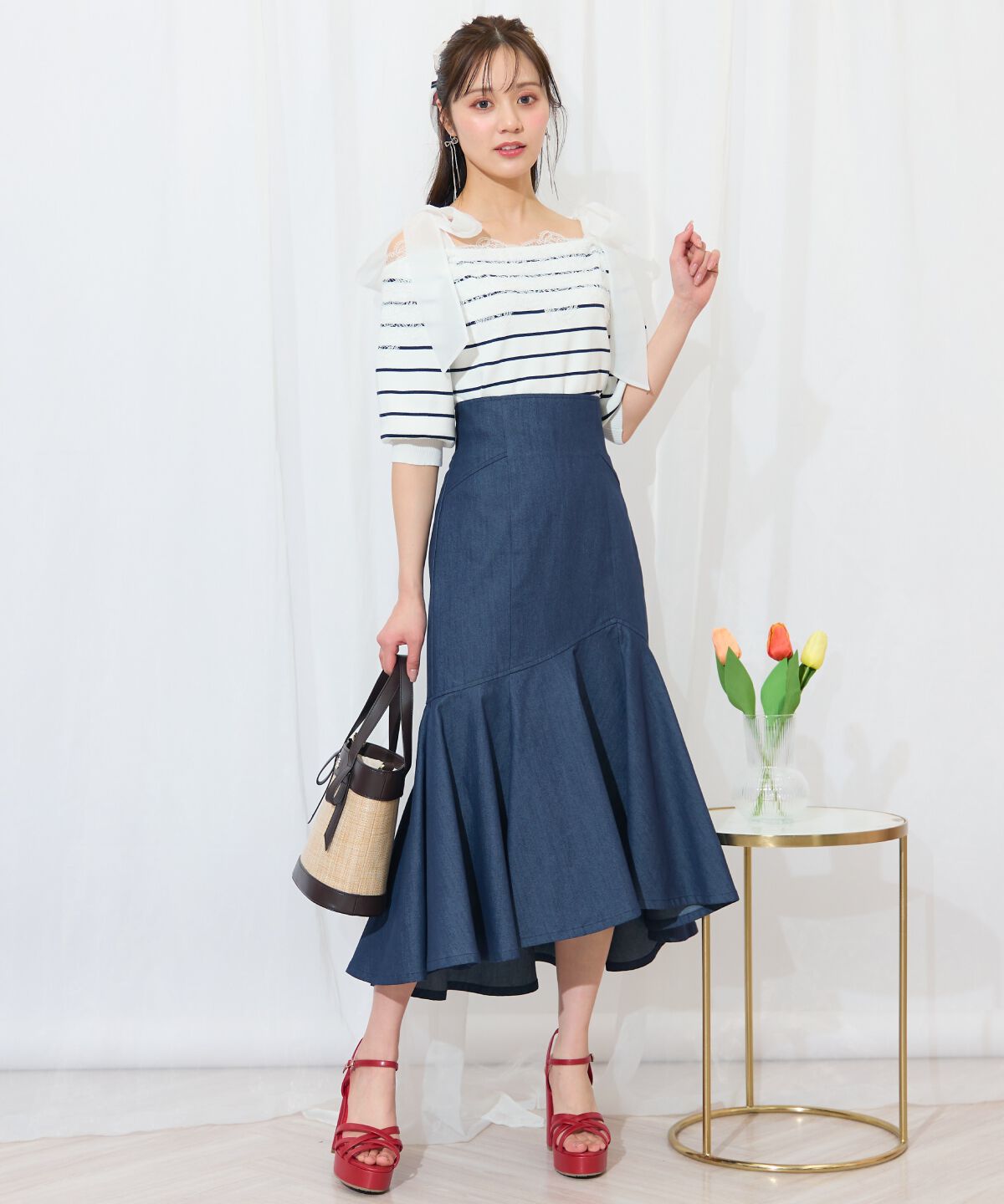 WILLSELECTION「レーストリミング肩リボンニット」|ニット・セーター|