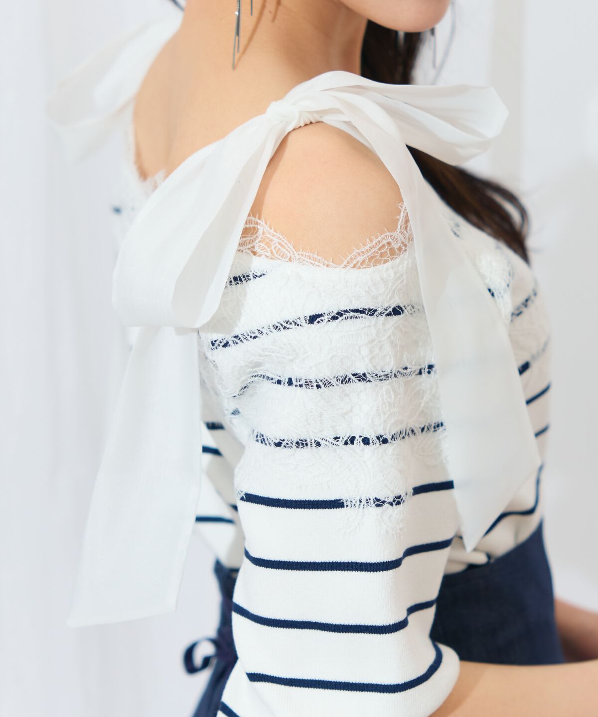 WILLSELECTION「レーストリミング肩リボンニット」|ニット・セーター|