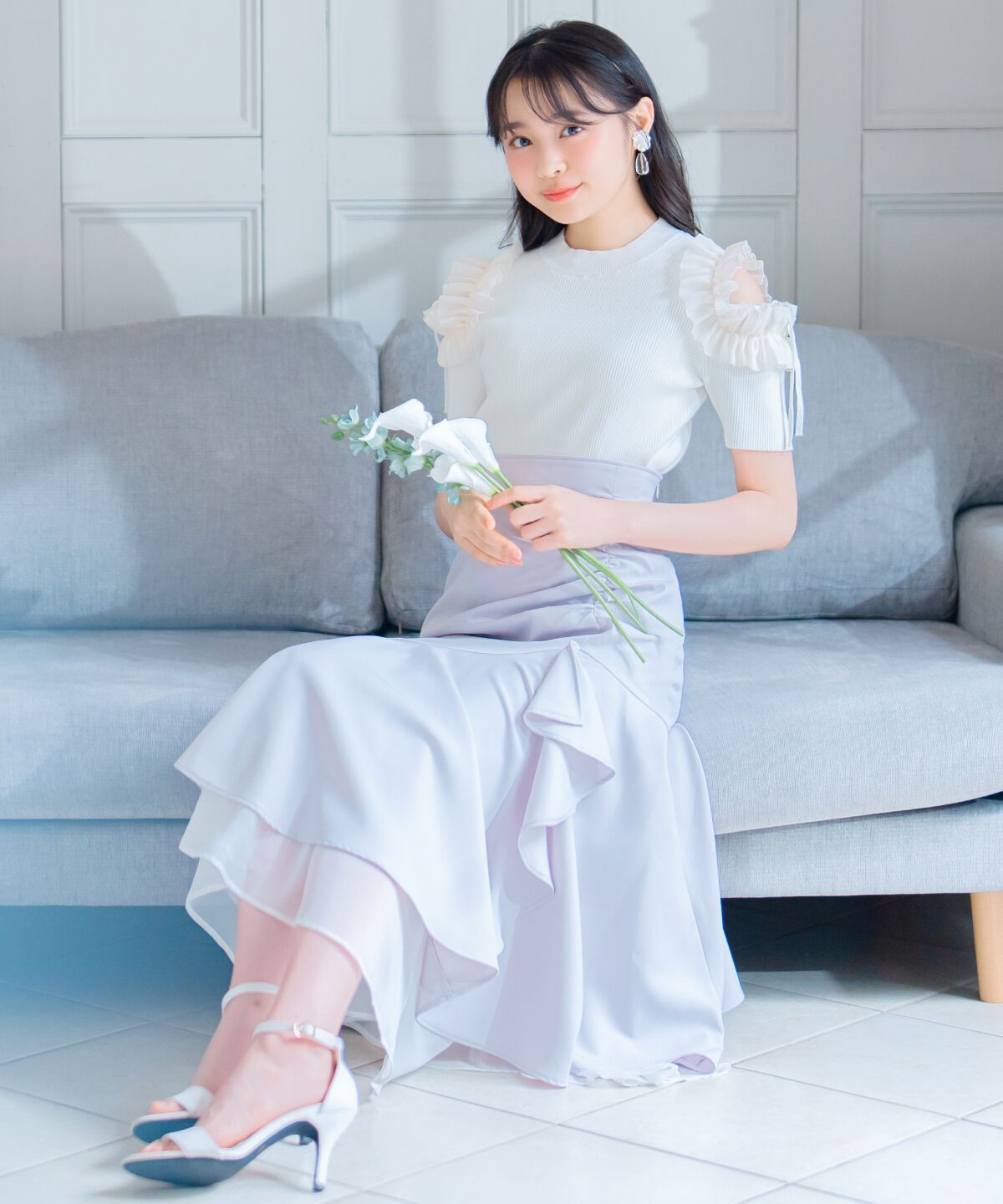 WILLSELECTION「シアーヘムギャザーマーメイドスカート」|フレア|ラベンダー