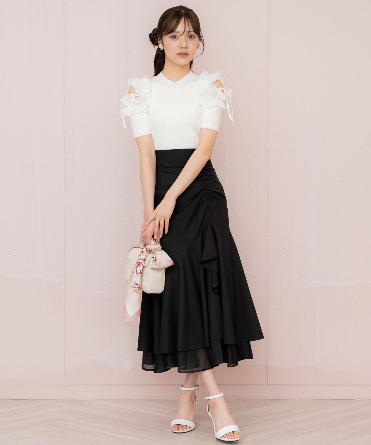 WILLSELECTION「シアーヘムギャザーマーメイドスカート」|フレア|ブラック