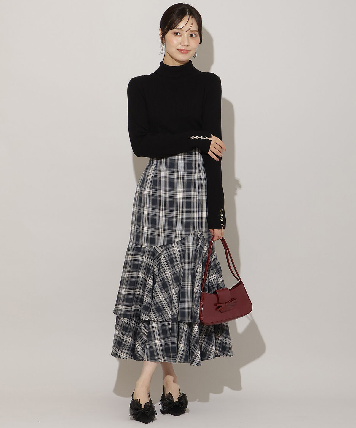 WILLSELECTION「ボリュームヘムティアードスカート」|フレア|ｸﾞﾚｰ系ﾁｪｯｸ