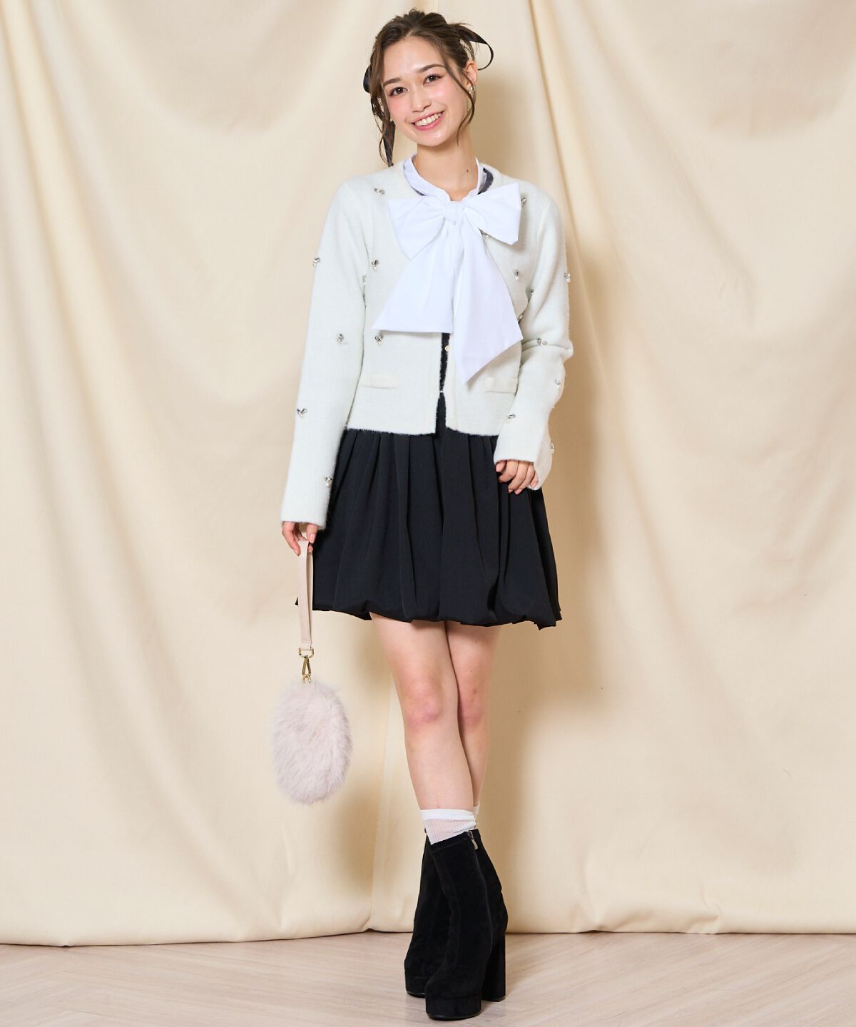 WILLSELECTION「ノーカラービジューニットジャケット」|カーディガン|