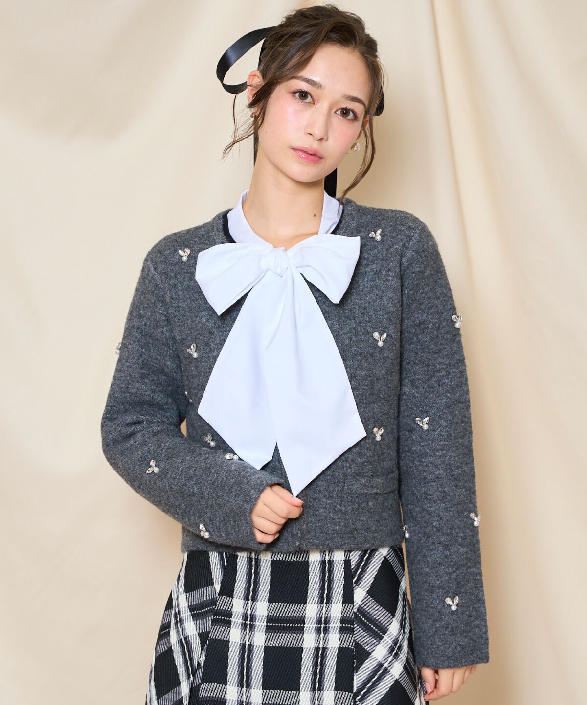 WILLSELECTION「ノーカラービジューニットジャケット」|カーディガン|