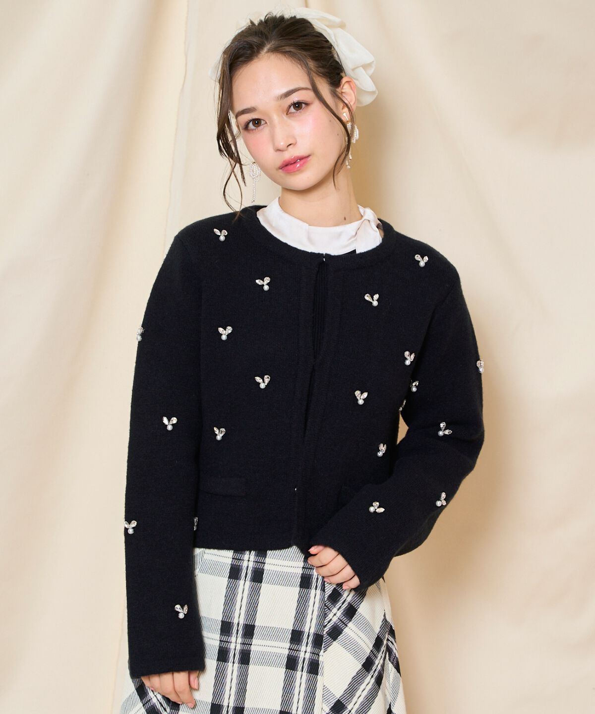 WILLSELECTION「ノーカラービジューニットジャケット」|カーディガン|