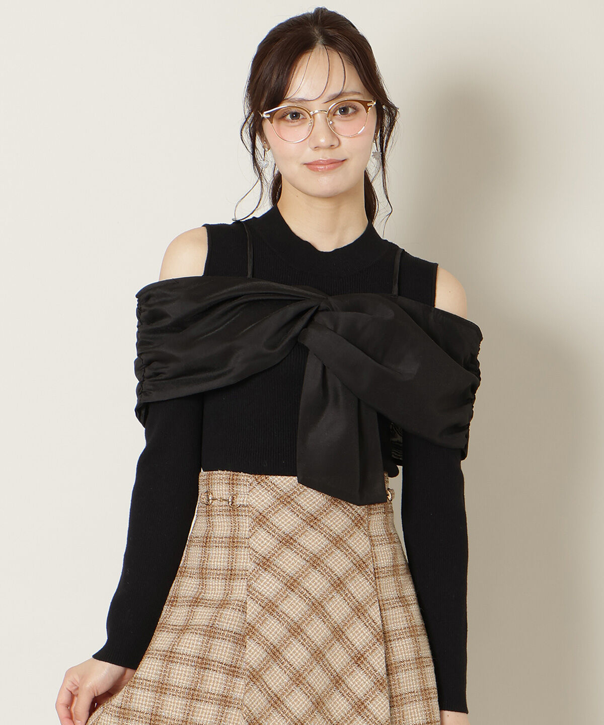 WILLSELECTION「リボンビスチェドッキングリブニット」|ニット・セーター|ブラック