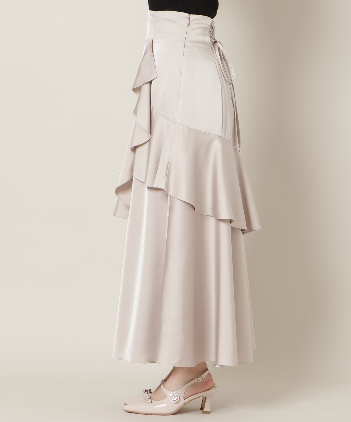 WILLSELECTION「アシメラッフルサテンスカート」|フレア|