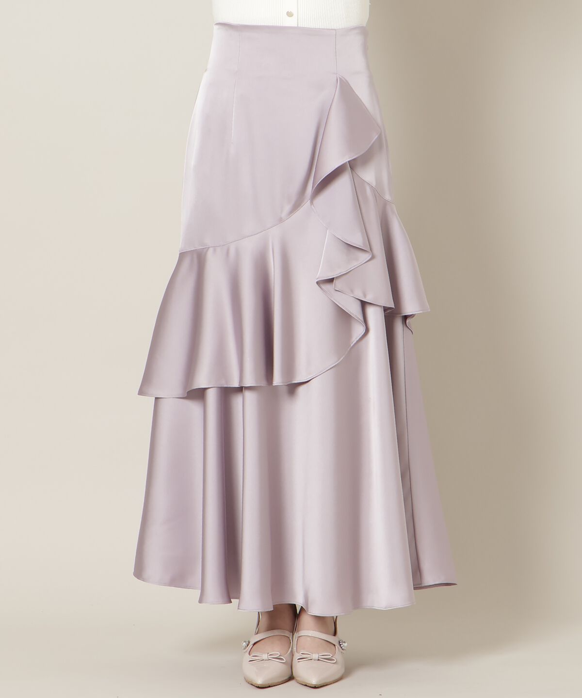 WILLSELECTION「アシメラッフルサテンスカート」|フレア|