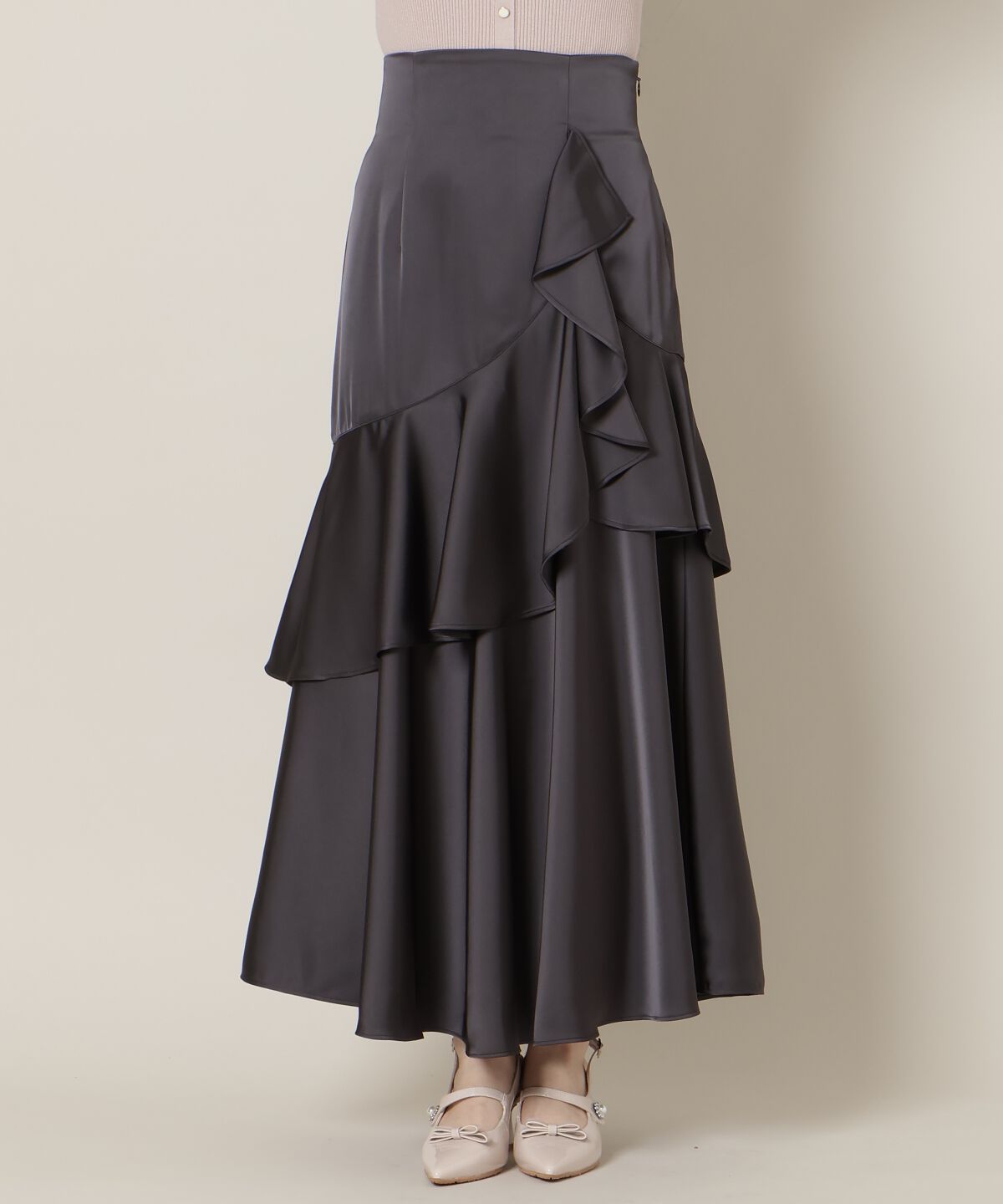 WILLSELECTION「アシメラッフルサテンスカート」|フレア|