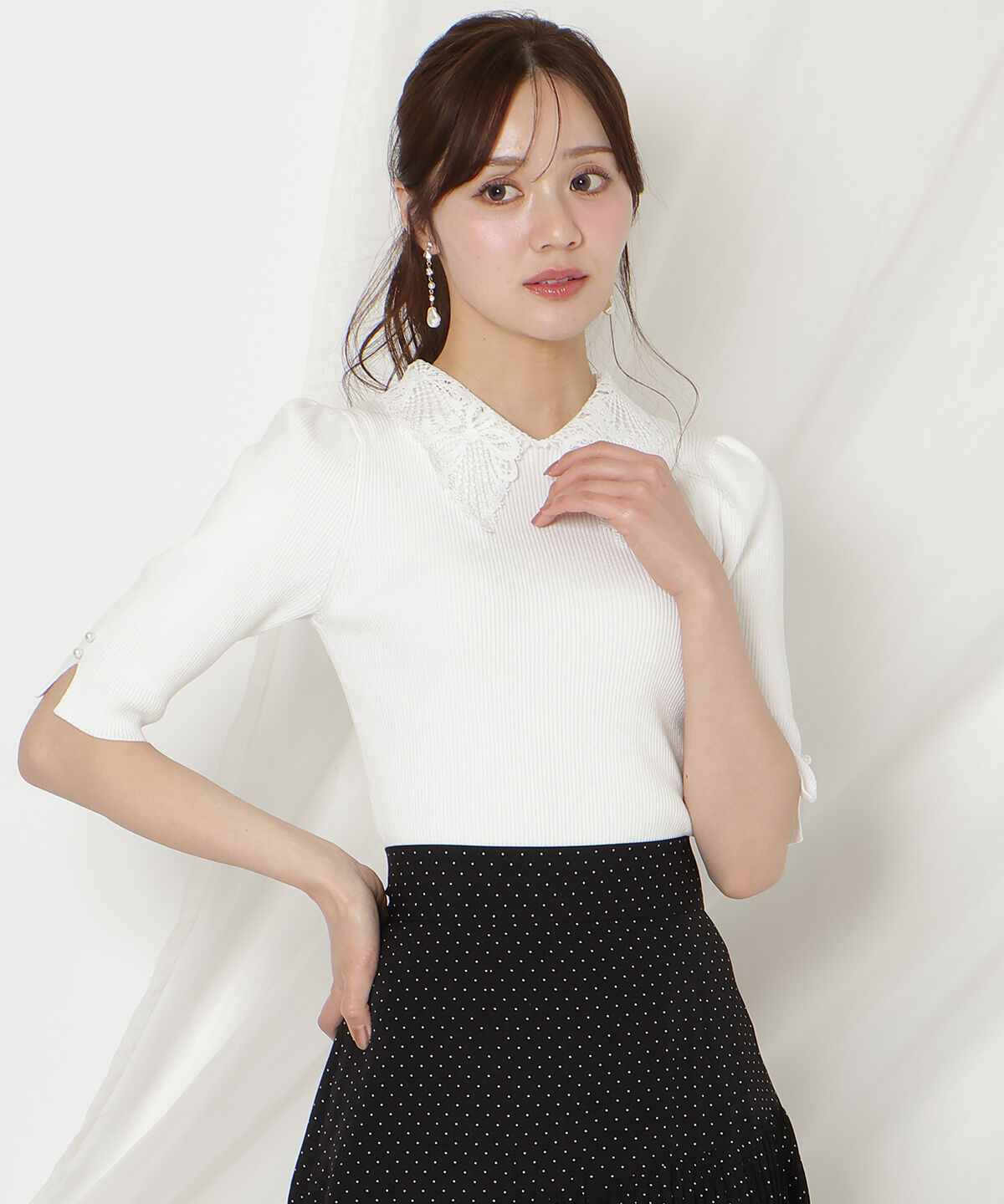 WILLSELECTION「リボンレースカラーリブニット」|ニット・セーター|