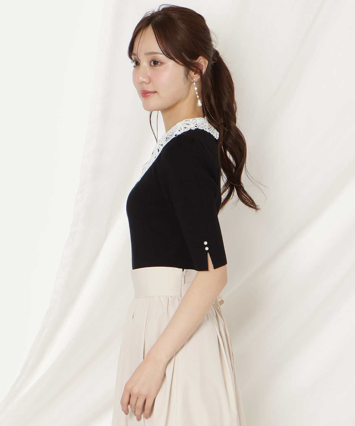 WILLSELECTION「リボンレースカラーリブニット」|ニット・セーター|