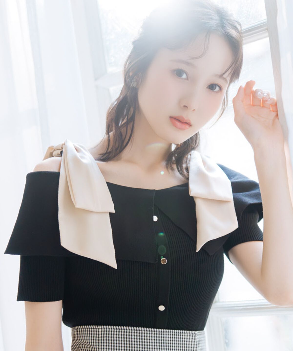 WILLSELECTION「リボンオフショルハーフスリーブニット」|ニット・セーター|ブラック