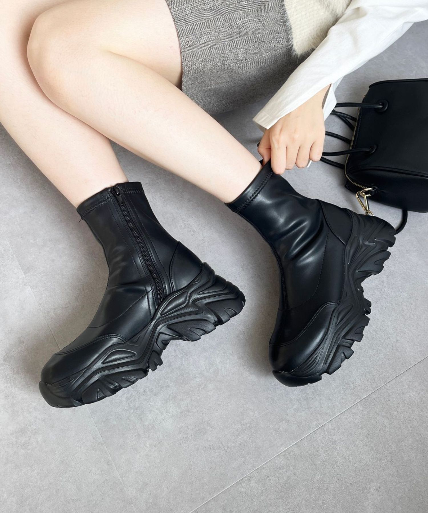 ORiental TRaffic「【 軽量 ・ 厚底 】 スニーカーソール ショートブーツ /41412 ストレッチ 美脚」|スニーカー|