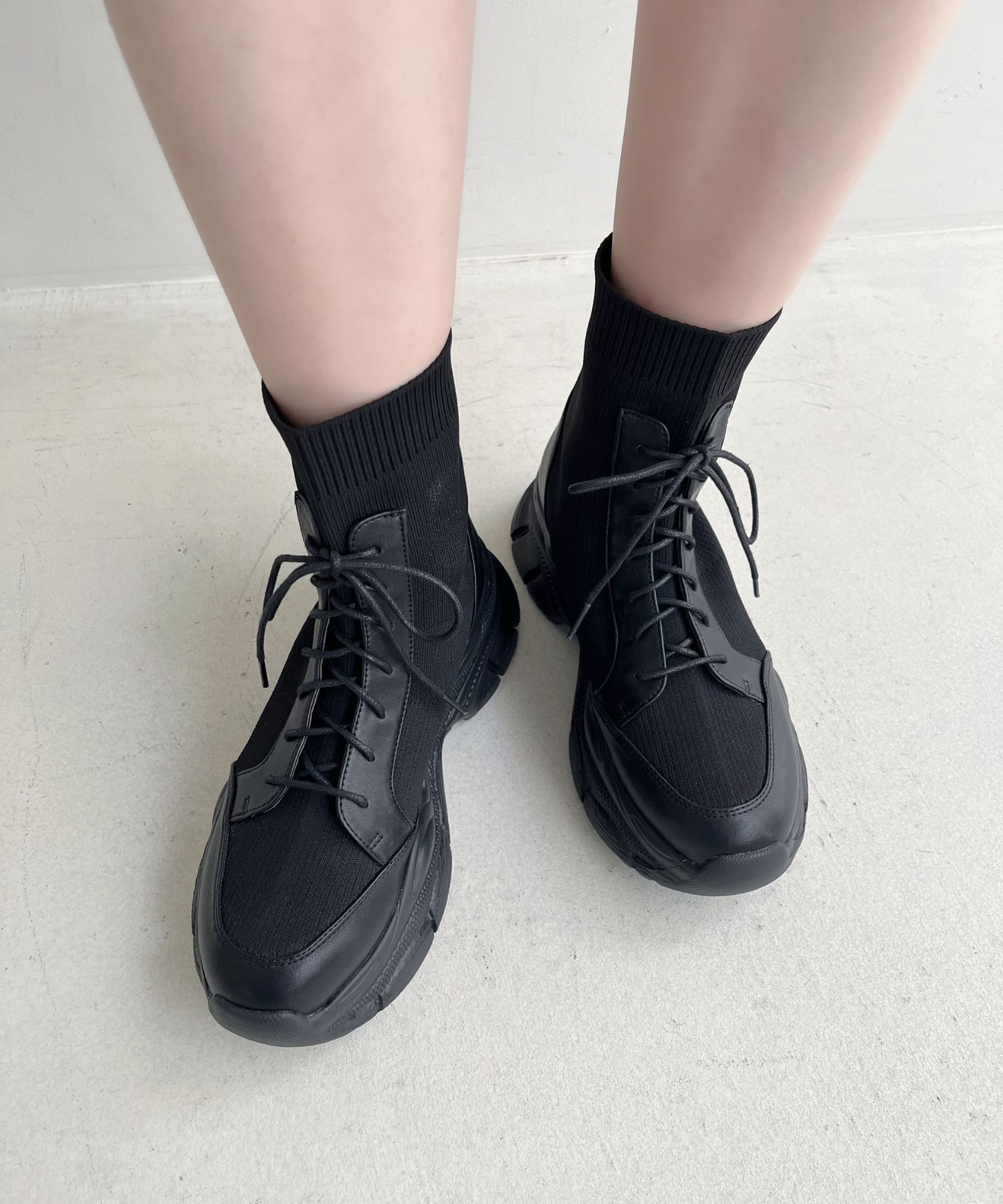 ORiental TRaffic「スニーカーソール ニット レースアップブーツ/41434 厚底」|ショートブーツ|