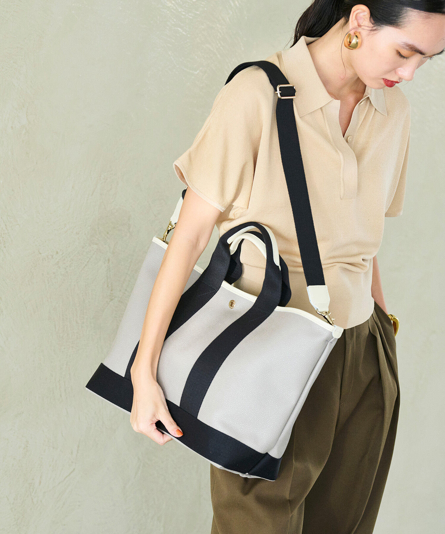 TOPKAPI BREATH「【Breath TOPKAPI】SCOTCH GRAIN スコッチグレイン ショルダー付き A4 トート バッグ」|トートバッグ|グレージュ