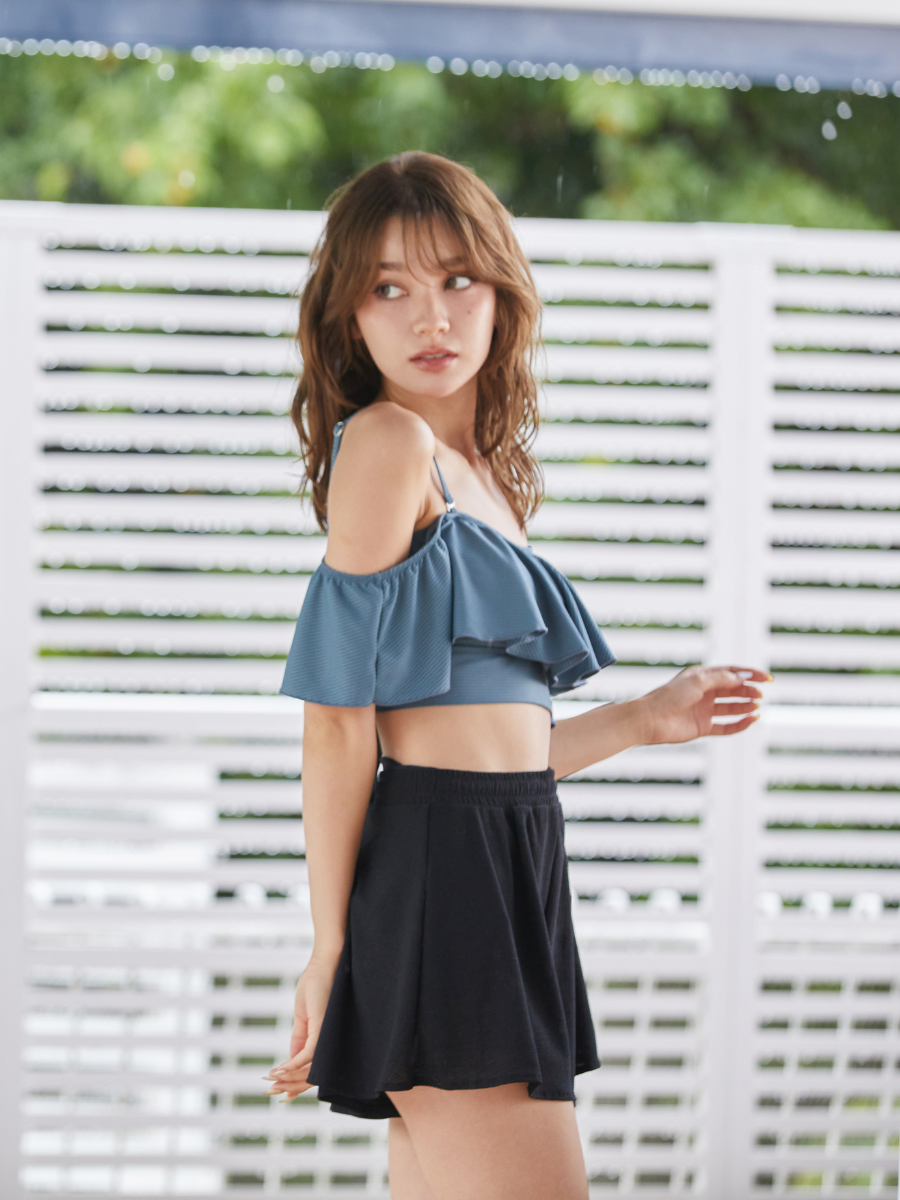 PEAK&PINE「無地オフショルダーワンピ見えビキニ」|ビキニ|