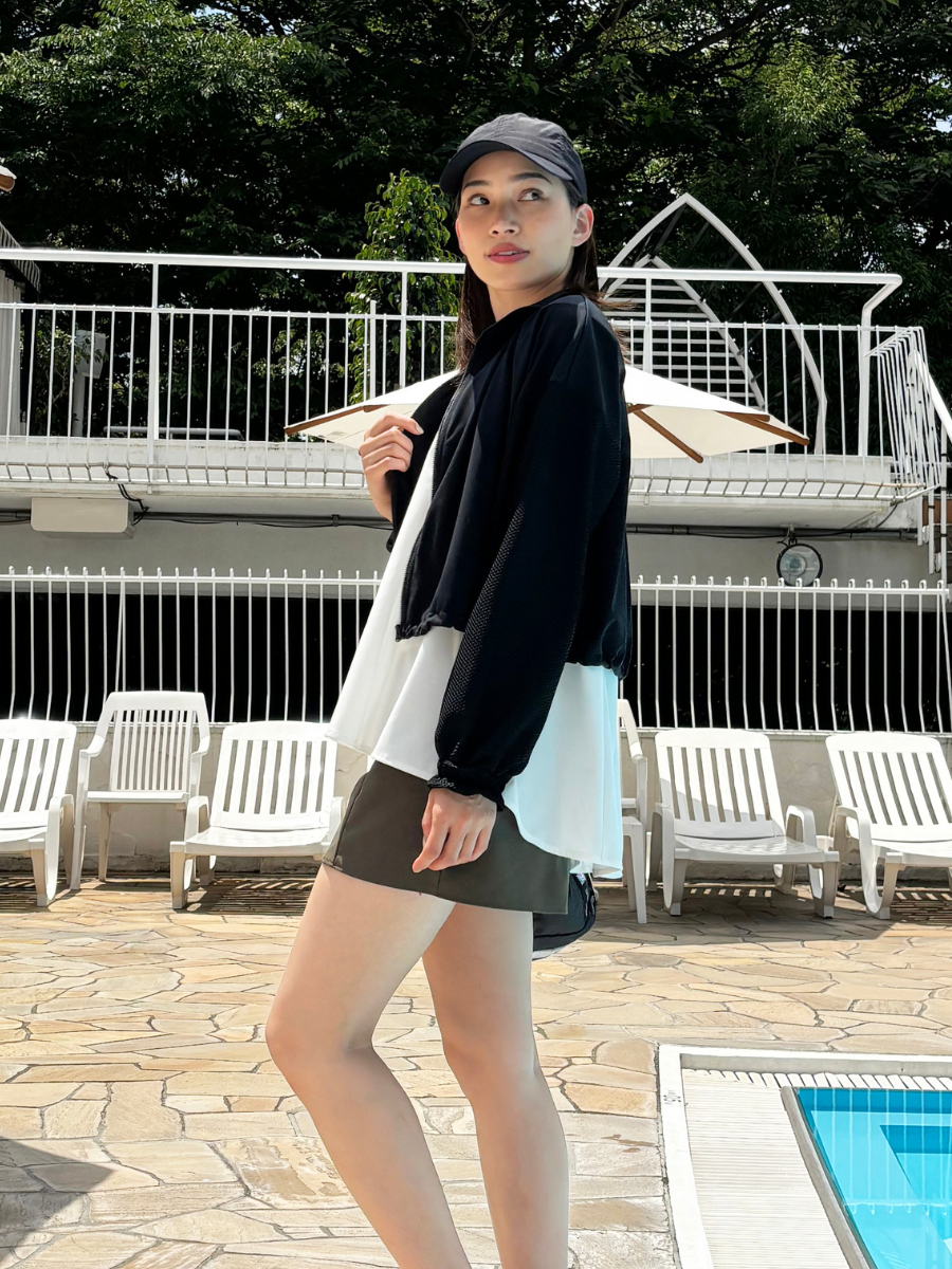 ALBOVE「【お水OK！ウェア】クロップド丈UPF15UVカットスタンドネックトップス/ジャケット」|スポーツ|