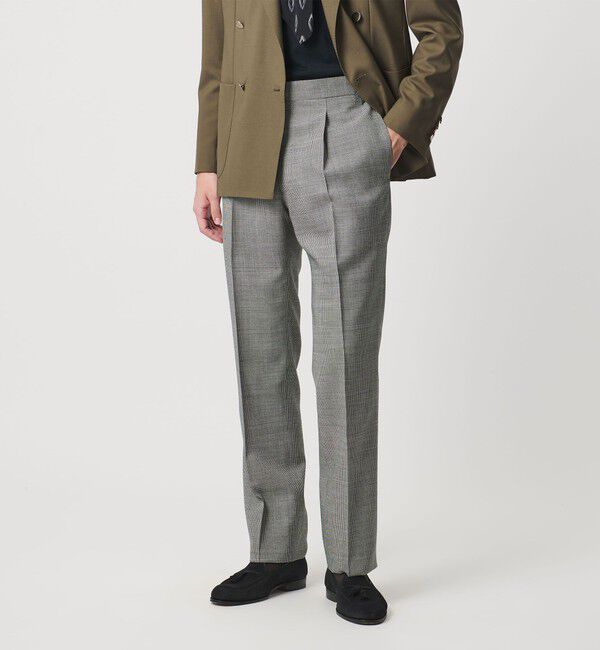 UNITED ARROWS「ハウンドトゥース  サイドアジャスター １プリーツ スラックス」|スラックス|BLACK