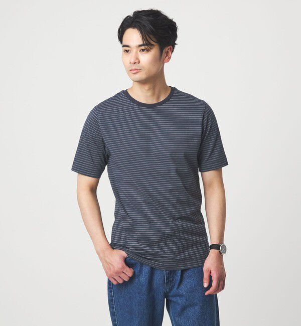 UNITED ARROWS green label relaxing「LONG FIBER COTTON ボーダー クルーネック 半袖 Tシャツ」|Tシャツ・カットソー|NAVY