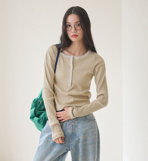 BEAUTY&YOUTH UNITED ARROWS「【WEB限定】ランダムリブ ヘンリーネック スナッププルオーバー」|Tシャツ・カットソー|BEIGE
