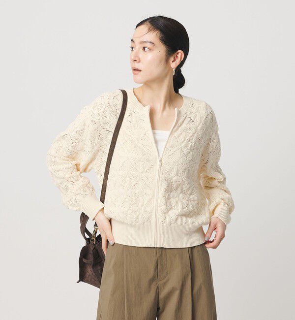 BEAUTY&YOUTH UNITED ARROWS「【WEB限定 Wardrobe DAILY MINIMAL】レース ジップカーディガン ウォッシャブル」|カーディガン|