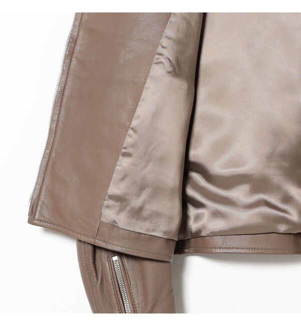 Demi-Luxe BEAMS 「マット シープスキン ノーカラー ライダース ブルゾン」|ブルゾン・スタジャン|