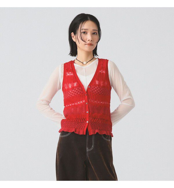 Ray BEAMS 「ボーダー レース編み ベスト」|ニット・セーター|