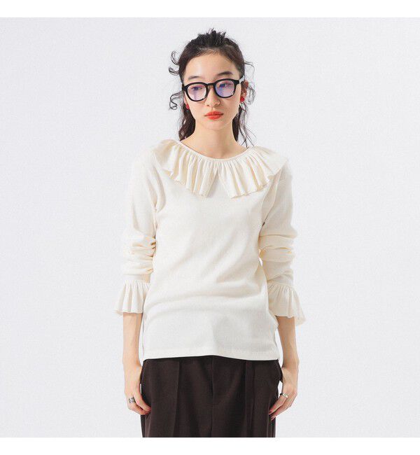 BEAMSBOY「リブ フリル ギャザー ロングスリーブ」|Tシャツ・カットソー|