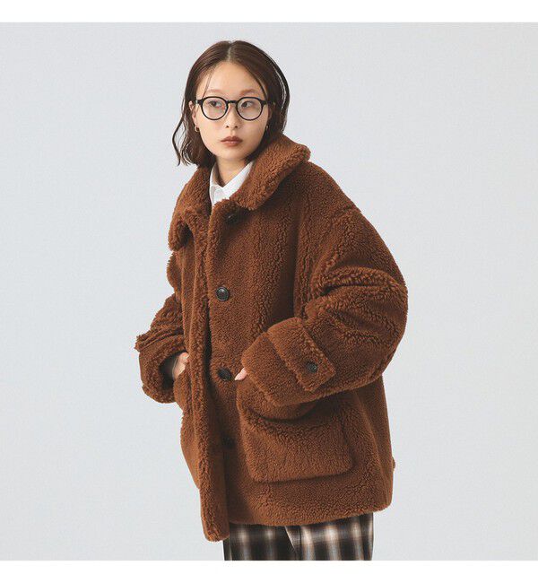 Ray BEAMS 「ボア ビッグ ポケット ハーフ コート」|ダッフルコート|BROWN